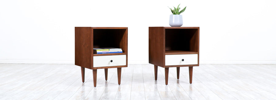 Milo Baughman Two-Tone Walnut & Lacquered Night Stands for Glenn of California
