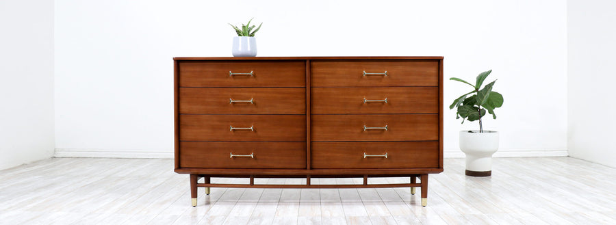 Milo Baughman Walnut Dresser with Brass Handles for Drexel 