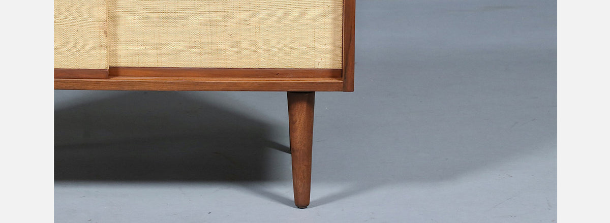 Stanley Young Walnut & Grasscloth Credenza for Glenn of California