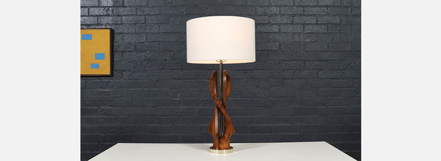 Mid-Century Modern Spiral Sculpted-Wood Table Lamp