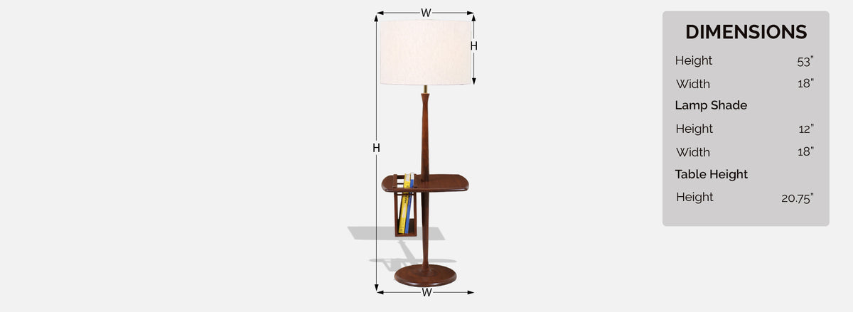 Mid-Century Modern Sculpted Walnut Floor Lamp with Magazine Tray by Laurel
