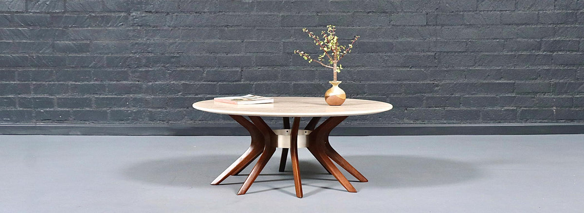 Broyhill "Brasilia "Cathedral Coffee Table w/ Roman Travertine Top