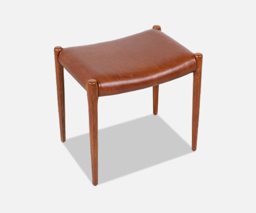 Niels Møller Model-80A Teak & Cognac Leather Stool for J.L. Møllers