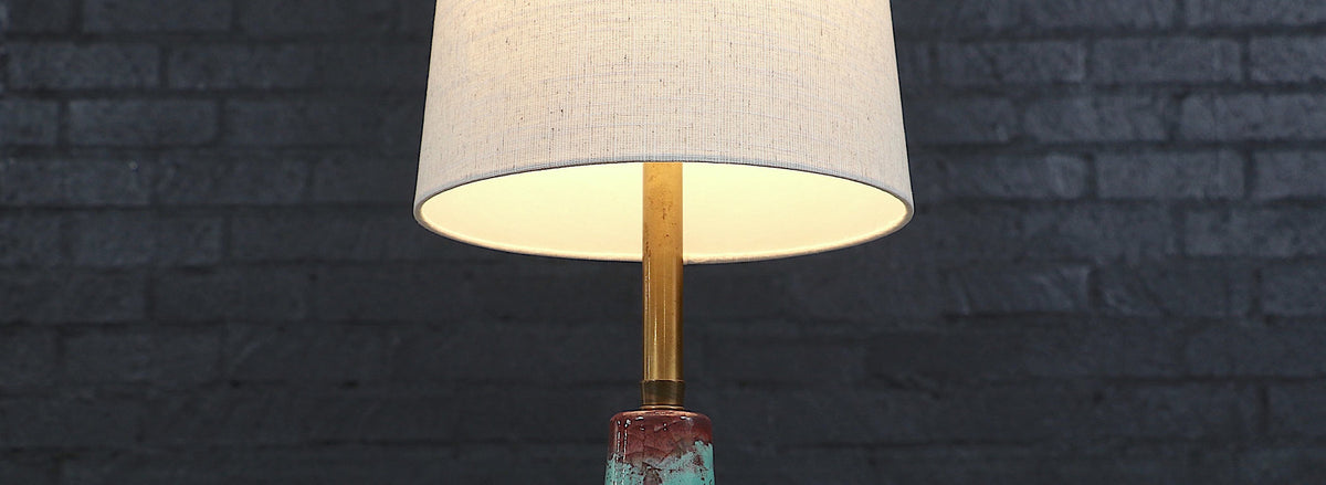 Mid-Century Glazed Ceramic w/ Brass Tripod Base Table Lamp by Marbro