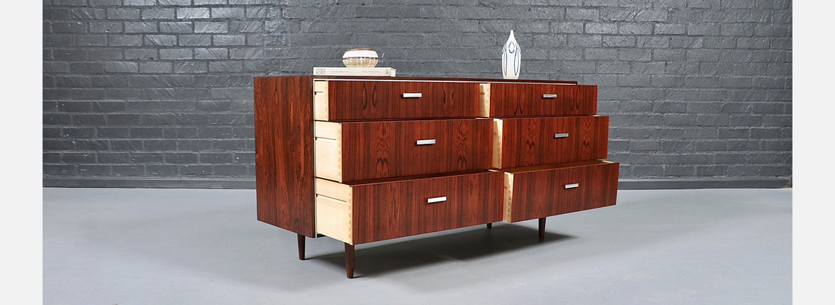 Danish Modern Rosewood Dresser w/ Steel Accents by Falster
