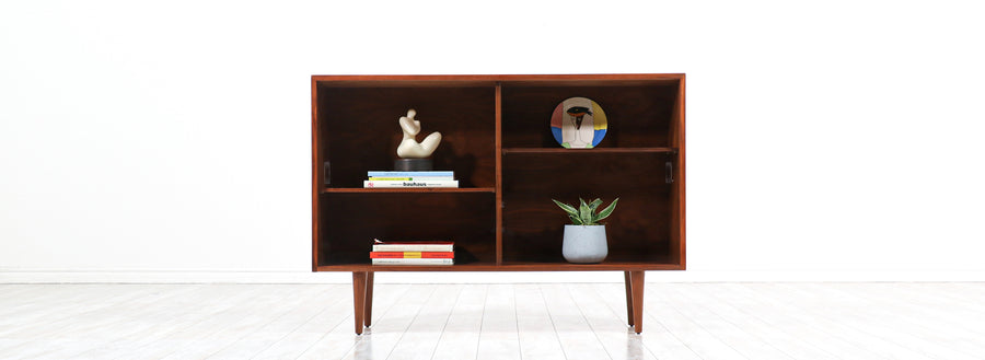 Milo Baughman Walnut Bookcase with Glass Doors for Glenn of California 