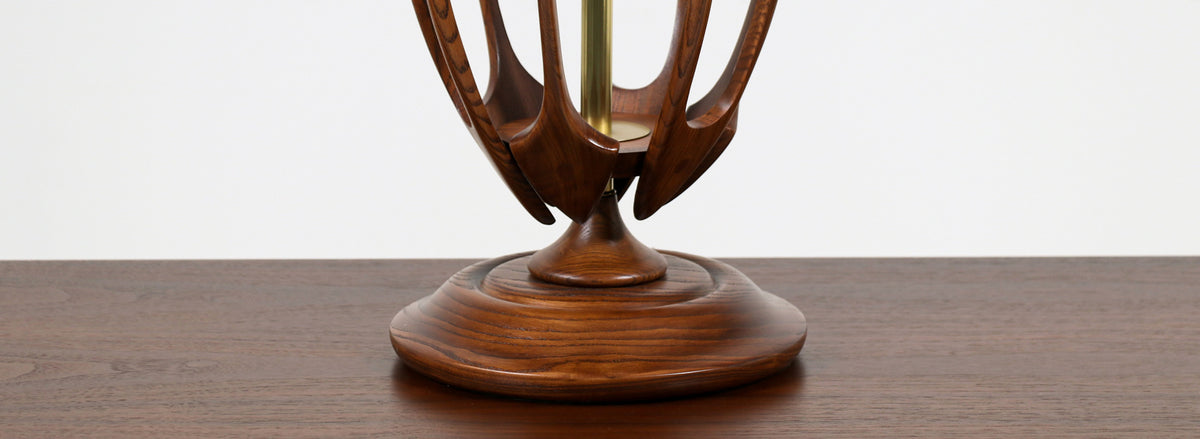 Mid-Century Modern Sculpted Walnut with Brass Accent Table Lamp
