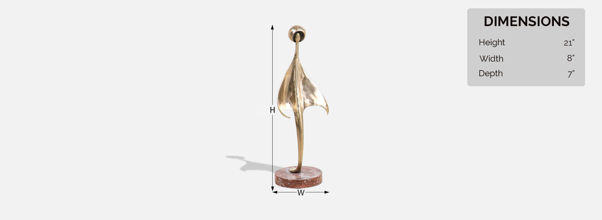Mid-Century Modern Abstract Brass Sculpture with Pink Marble Base
