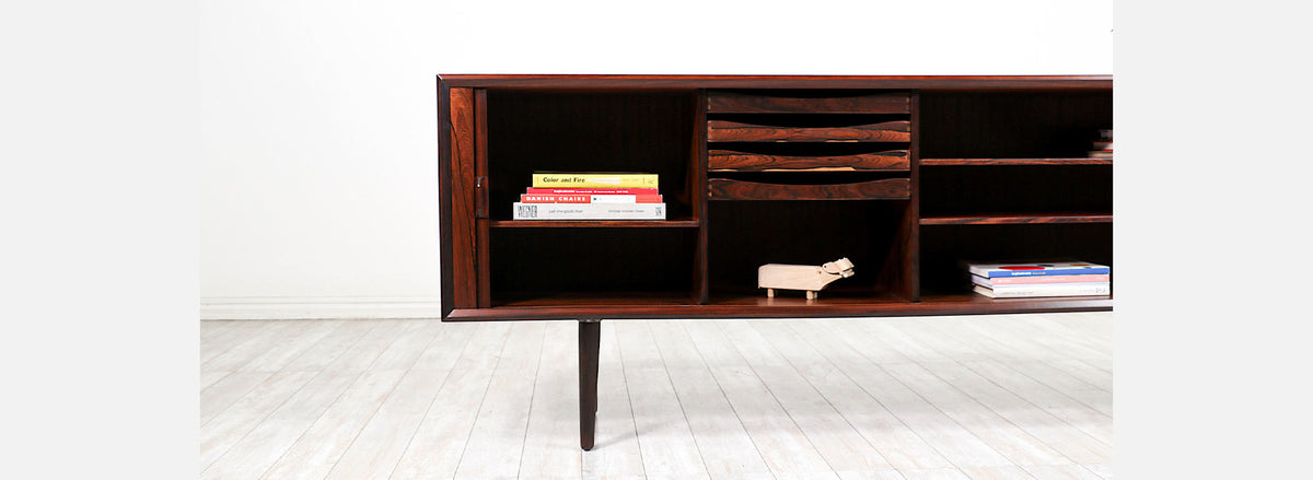 Svend A. Larsen Rosewood Tambour-Door Credenza for Faarup Møbelfabrik