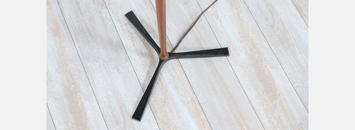 Danish Modern Teak Floor Lamp with Tripod Iron Base