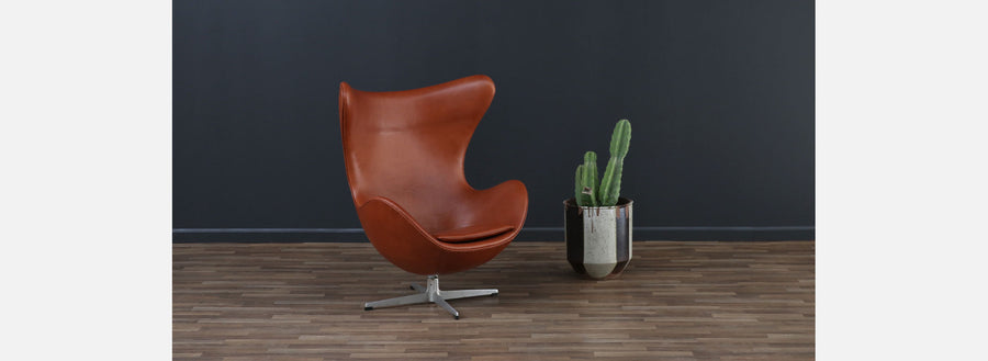 Vintage Arne Jacobsen Cognac Leather "Egg" Chair 