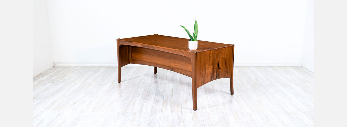 California Studio Sculpted Walnut Executive Desk by Anthony Khan