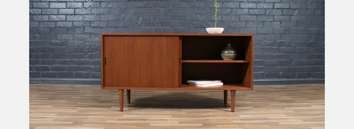 Custom Made Walnut Credenza w/ Sliding Doors by Danish Modern LA