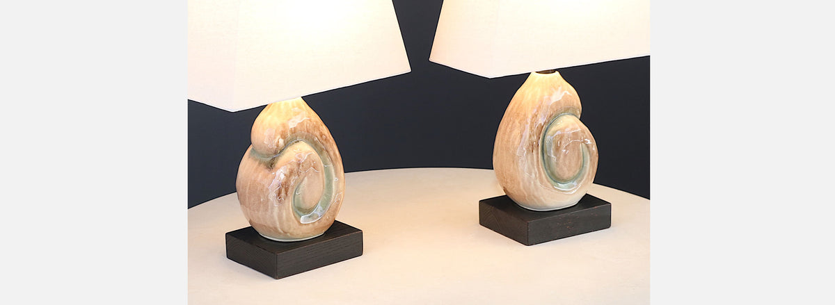 Yasha Heifetz Ceramic Nautilus Shell Table Lamps