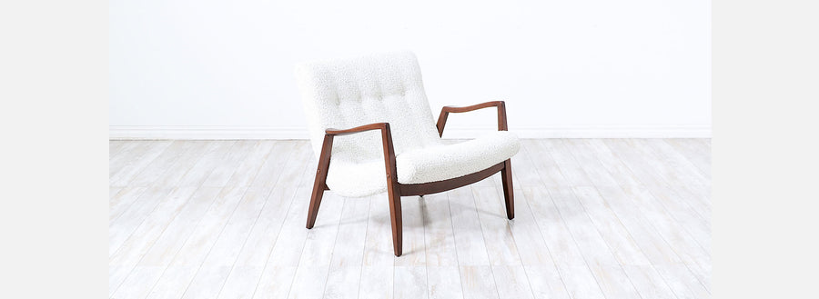 Milo Baughman "Scoop" Walnut Lounge Chair with Boucle Tweed for James Inc. 