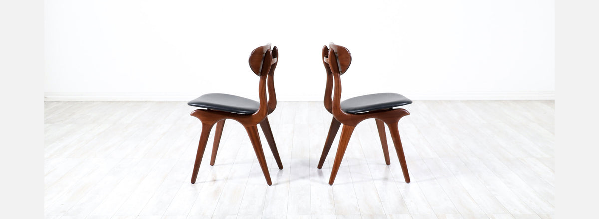 Louis van Teeffelen Sculpted Teak & Leather Dining Chairs for Webe