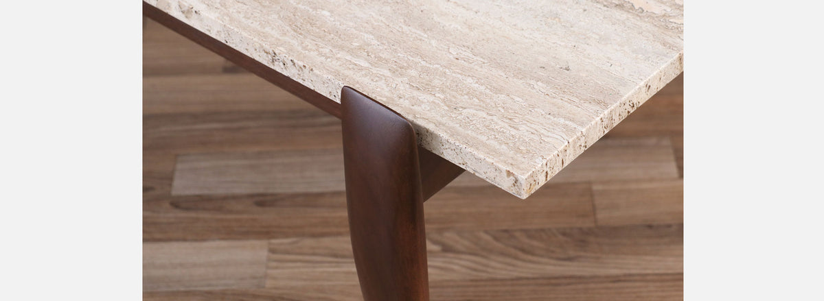 Gio Ponti Sculpted Walnut & Travertine Coffee Table for Singers & Sons