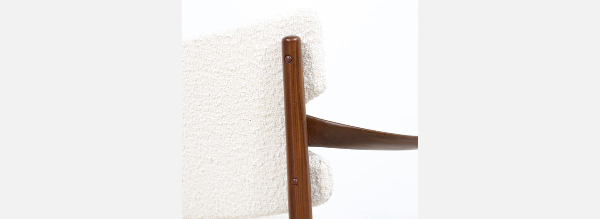 Fredrik Kayser & Adolf Relling "Kaminstolen" African Teak & Boucle Wool Lounge Chairs for Dokka Mobler