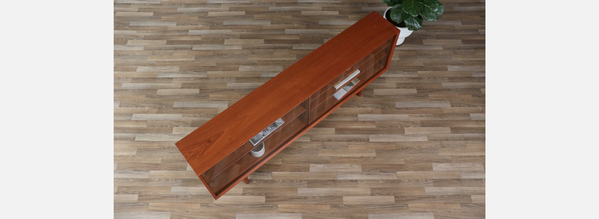 Danish Teak Bookcase w/ Glass Sliding Doors
