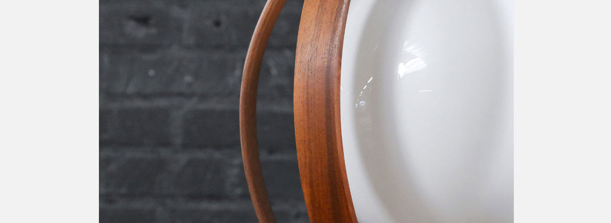 Mid-Century Modern Walnut & Brass Orb Pendant Chandelier 