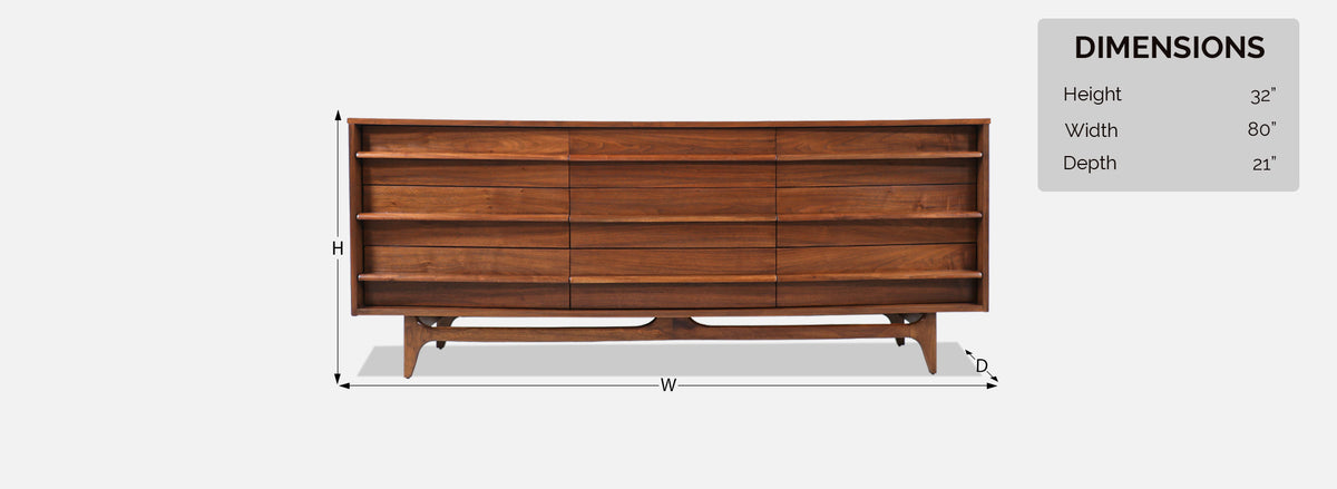 Mid-Century Modern Curved-Front Walnut Dresser by United Furniture