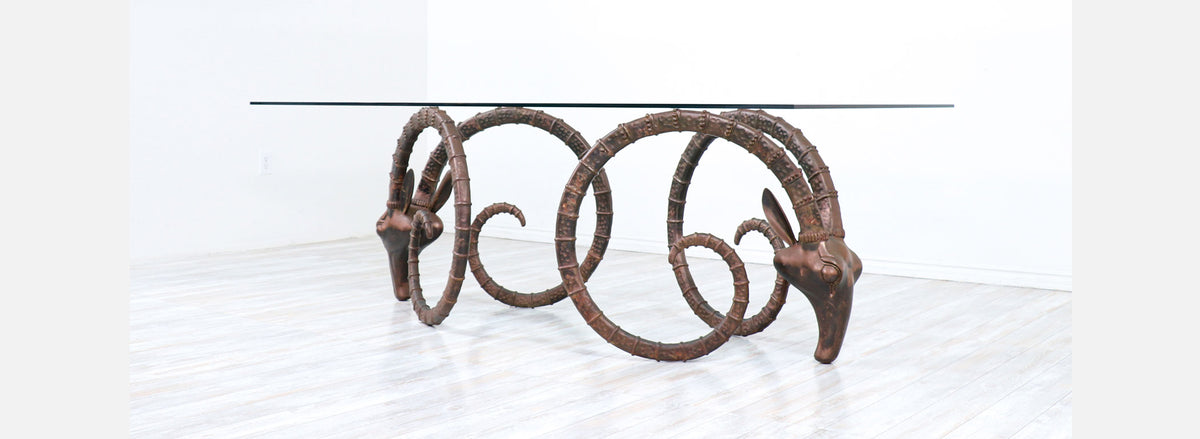 Mid-Century Modern Bronze Rams Head Ibex Dining Table