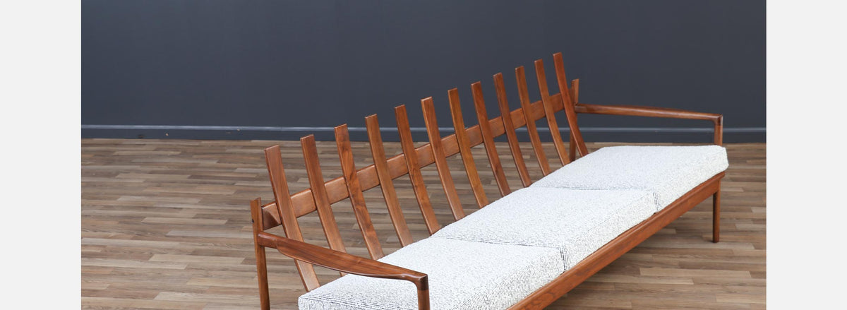Ib Kofod-Larsen Sculpted Exoskeleton Walnut Sofa for Selig