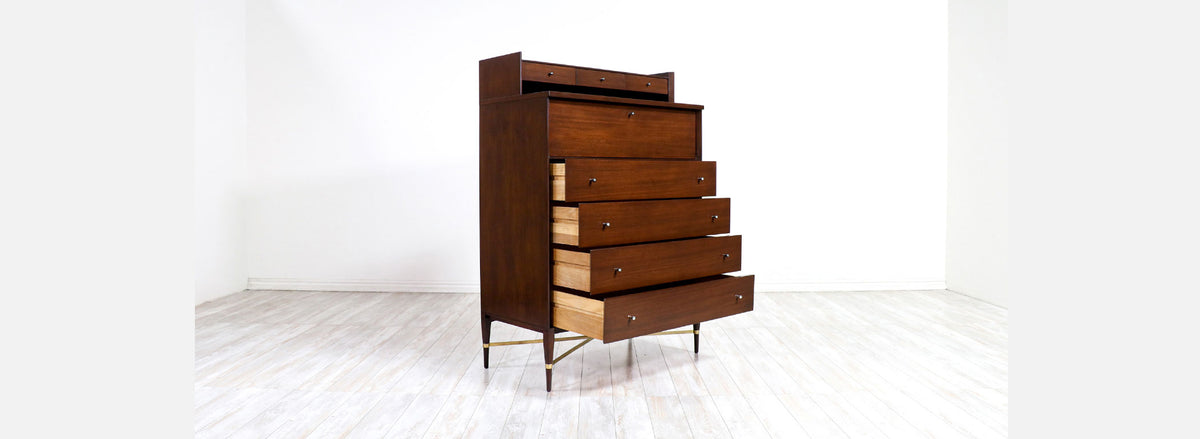 Paul McCobb "Irwin Collection" Chest of Drawers with Brass Accents for Calvin Furniture 