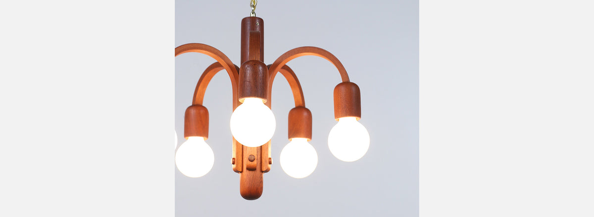Danish Modern "Candela" Teak Pendant Chandelier by Domus