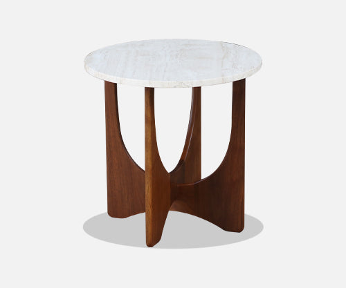 Mid-century Modern Side Table with Travertine Stone Top