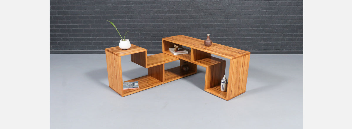 Mid-Century Modern Modular Oak Bookshelf Credenza 