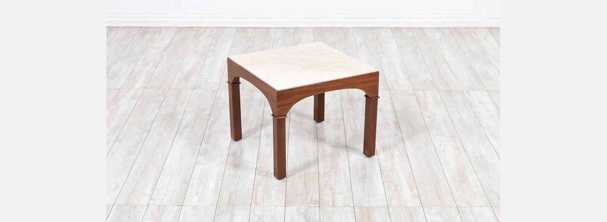 John Keal Side Table with Travertine Stone Top for Brown Saltman