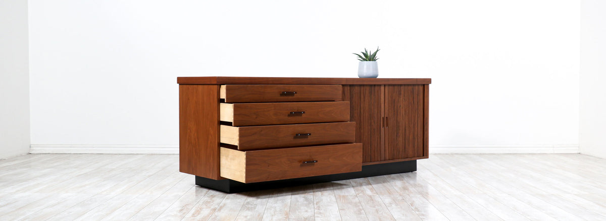 Glenn of California Tambour-Door Credenza with Black Formica Top