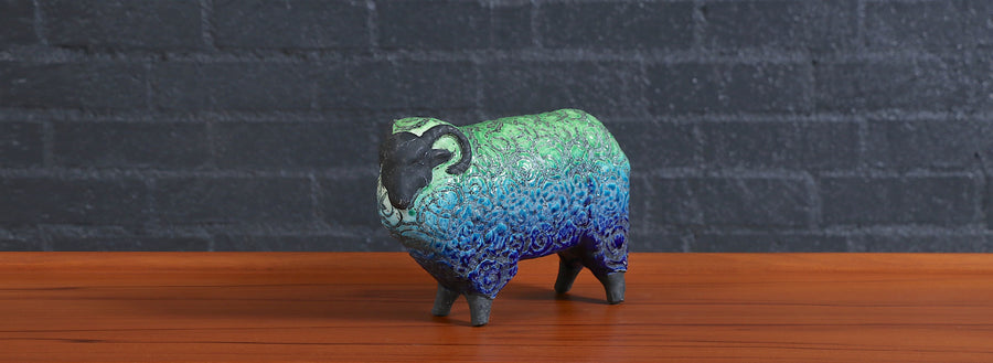 Large Aldo Londi Glazed Ceramic Ram Sculpture for Bitossi Studio