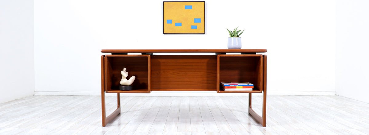 Danish Modern Floating-Top Teak Desk with Bookcase by Dyrlund