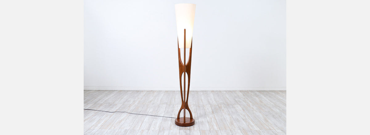 Modeline of California Sculpted Walnut & Brass Floor Lamp