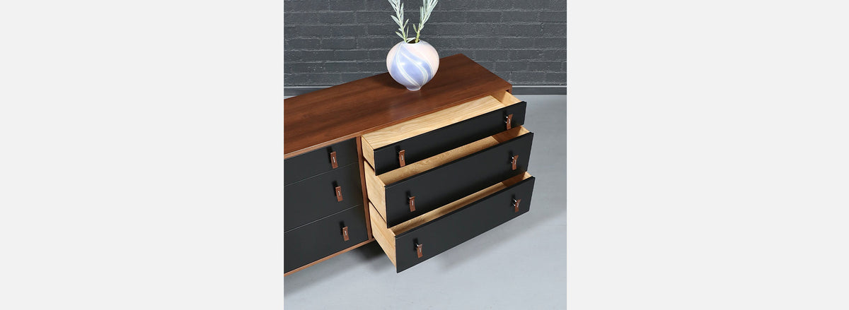 California Modern Two-Tone Black Lacquered Dresser by Stanley Young