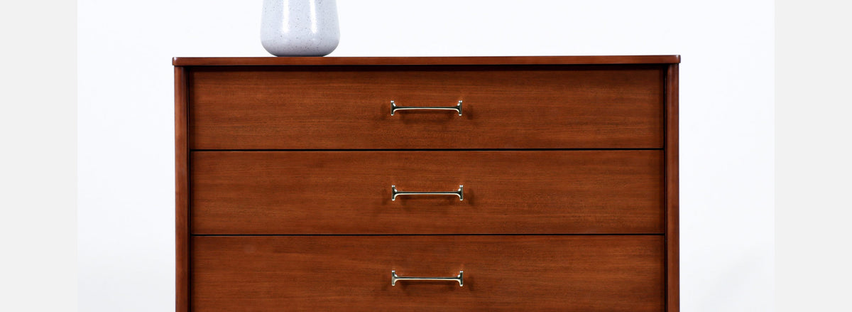 Milo Baughman Walnut Chest of Drawers with Brass Handles for Drexel