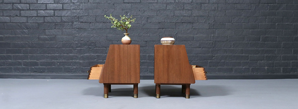 Californian Modern Night Stands w/ Bookcase by John Keal for Brown Saltman