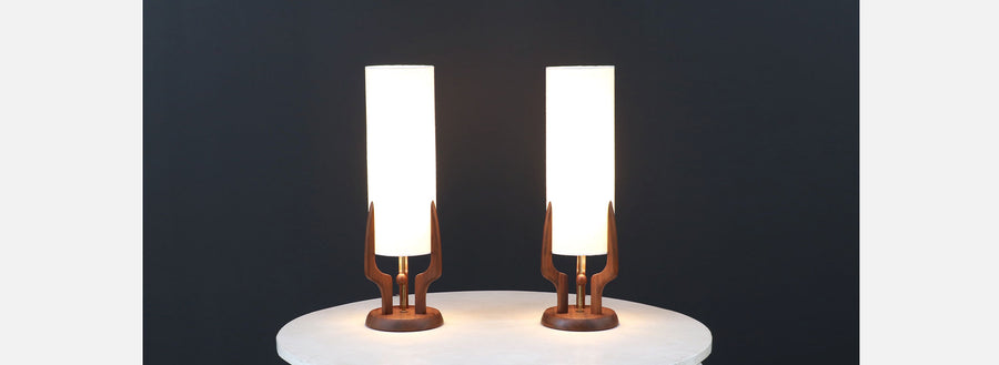 David Shreve Sculpted Walnut Table Lamps for V.H. Woolums 