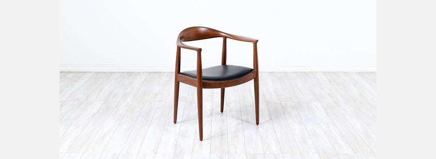 Hans Wegner “Round” Sculpted Walnut & Leather Armchair for Johannes Hansen