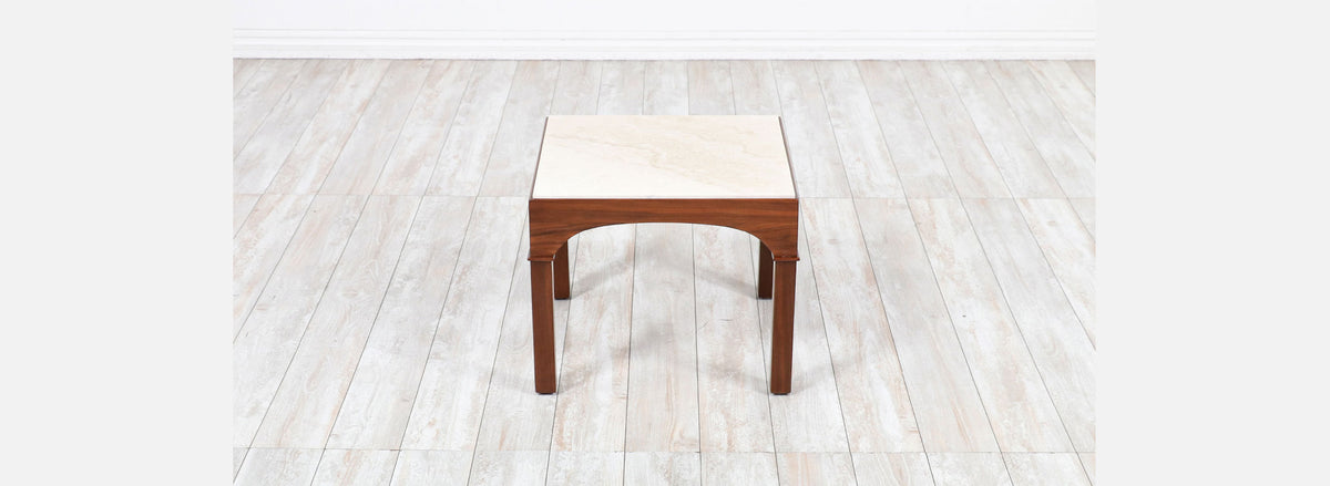 John Keal Side Table with Travertine Stone Top for Brown Saltman