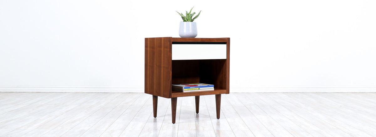 Mid-Century Walnut Night Stands with Lacquered Accent Drawers by Lane Furniture