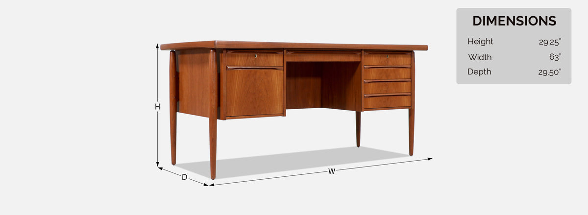 Danish Modern Executive Teak Desk with Bookcase