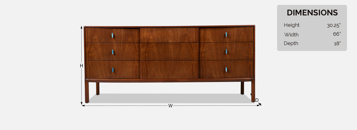 Mid-Century Modern Dresser with Turquoise Enameled Inlaid Pulls 