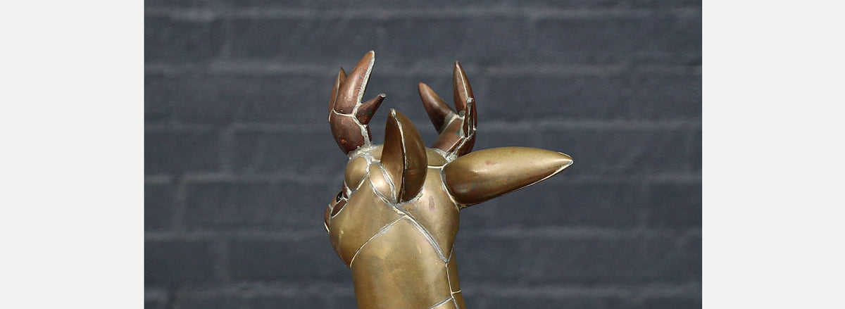 Mexican Modernist Brass & Copper Deer Sculpture by Sergio Bustamante