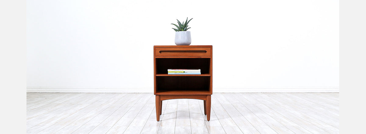 Danish Modern Teak Night Stand with Bookshelf by E.W. Bach