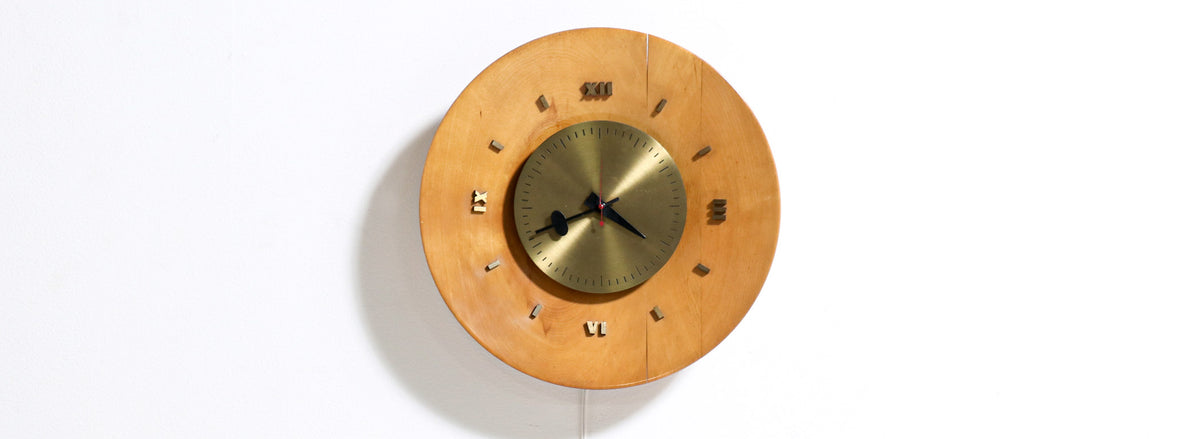 George Nelson Birch & Brass Wall Clock for Howard Miller