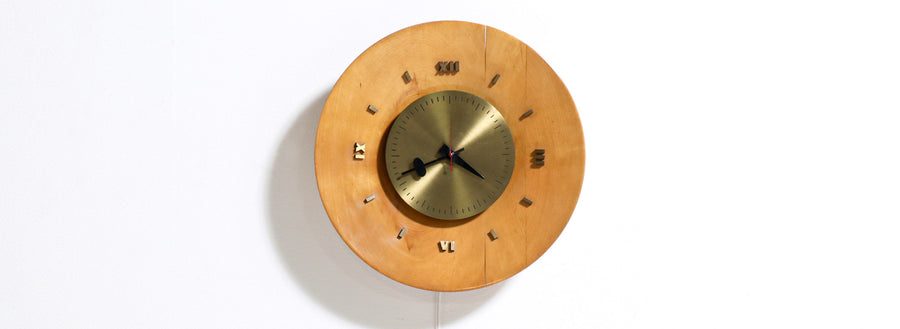George Nelson Birch & Brass Wall Clock for Howard Miller
