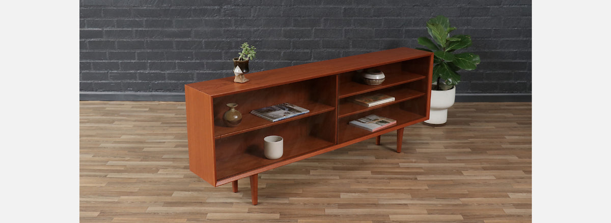 Danish Teak Bookcase w/ Glass Sliding Doors